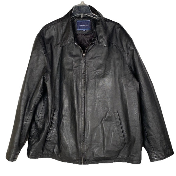 croft & barrow Jackets & Blazers - Men's XXL Croft & Barrow‎ Black Leather Jacket Full Zip Y2K Quilt Lined